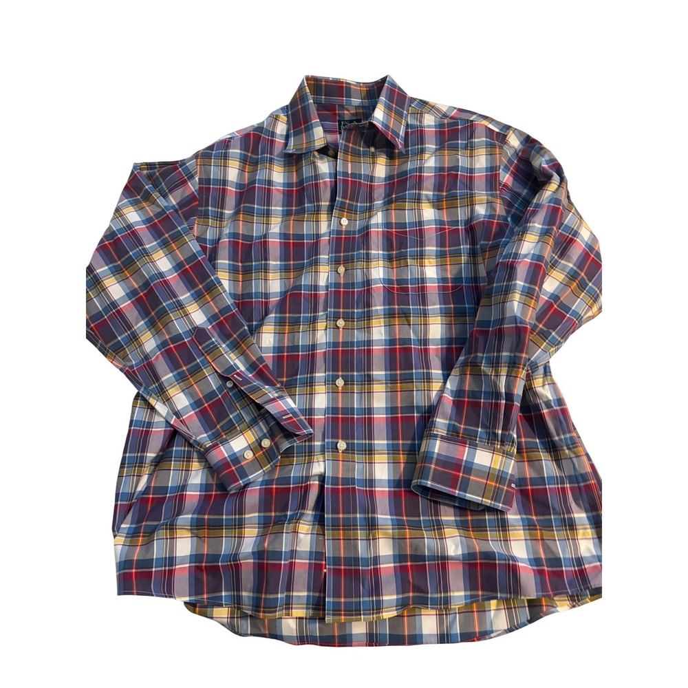 Jos. A. Bank Shirt Button Down Plaid Multi-Color Traveler's Collection Large